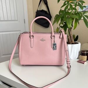 Coach Pink Satchel with Textured Leather and Silver Hardware